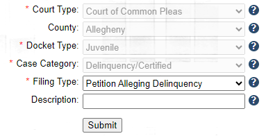 The Filing Type screen in the Case Filing Wizard.